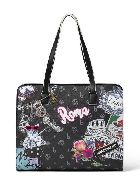 BRACCIALINI CARTOLINE ROMA Bolsa de hombro negro - Bolsos Mujer