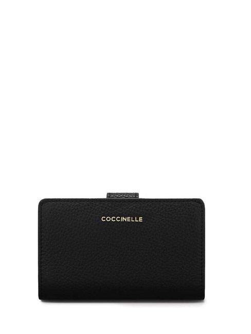 COCCINELLE METALLIC SOFT Cartera mediana en piel negro - Carteras Mujer