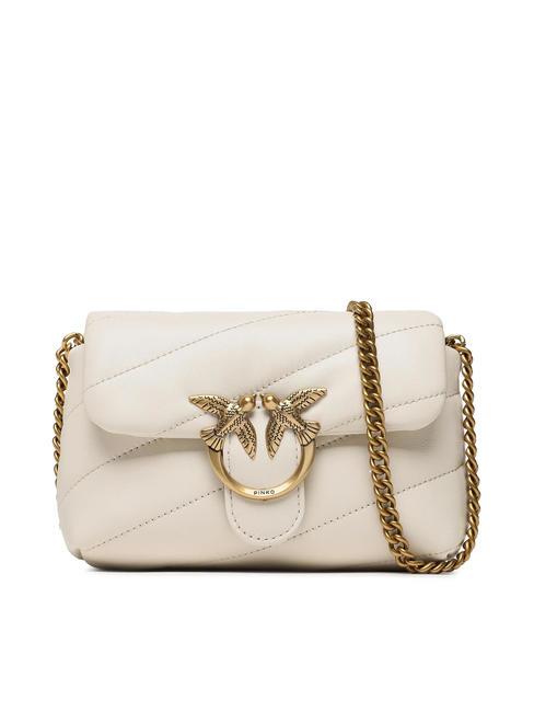 PINKO LOVE PUFF BABY Bolso de hombro en piel de napa acolchada blanco seda-oro antiguo - Bolsos Mujer