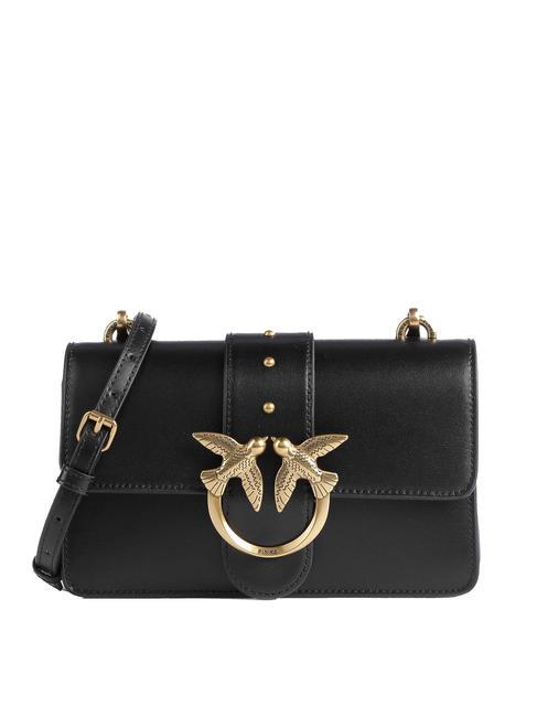 PINKO MINI LOVE BAG Bolso bandolera en piel de becerro negro-oro antiguo - Bolsos Mujer