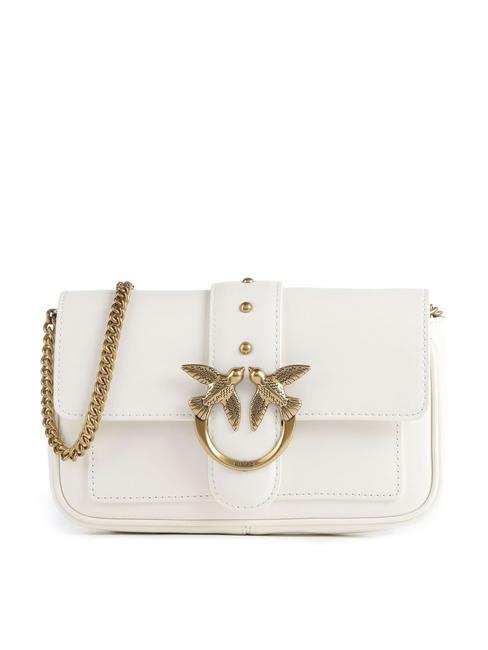 PINKO LOVE ONE POCKET Bolso bandolera de piel blanco seda-oro antiguo - Bolsos Mujer