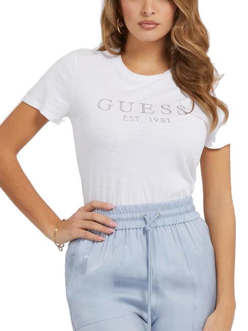 GUESS 1981 Camiseta con logo y pedrería purwhite - camiseta