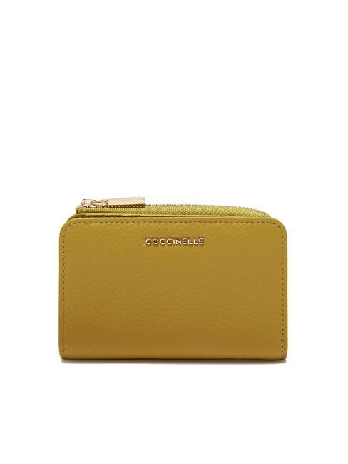 COCCINELLE METALLIC SOFT Cartera pequeña en piel texturizada La hierba de limón - Carteras Mujer