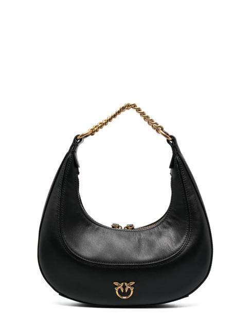 PINKO BRIOCHE HOBO MINI Bolso de cuero negro-oro antiguo - Bolsos Mujer