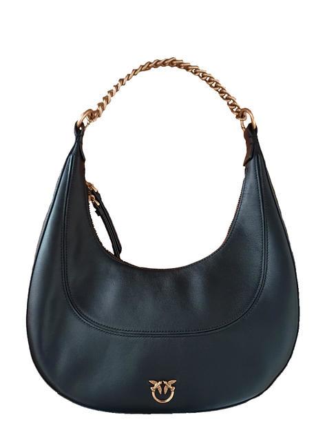 PINKO BRIOCHE Bolso hobo de piel suave negro-oro antiguo - Bolsos Mujer