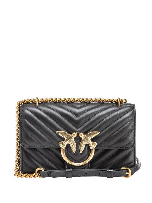 PINKO MINI LOVE BAG Una bolsa de chevron negro-oro antiguo - Bolsos Mujer