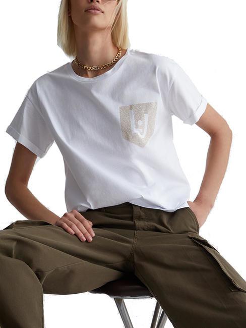 LIUJO BREASTPOCK Camiseta ecológica con logo y pedrería pecho de lj blanco - camiseta