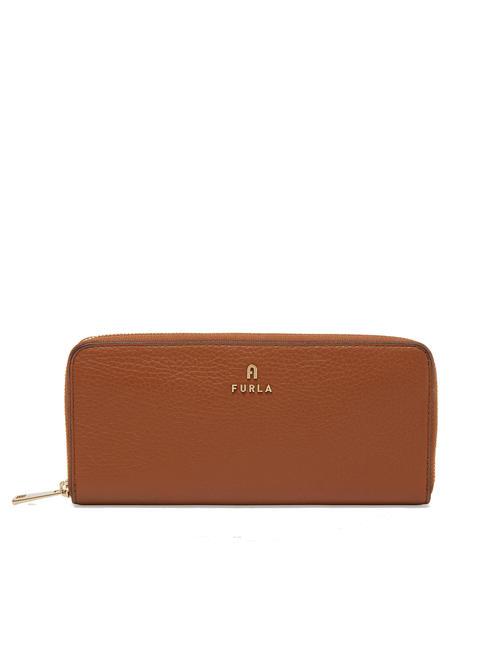 FURLA CAMELIA Cartera grande con cremallera en piel coñac - Carteras Mujer