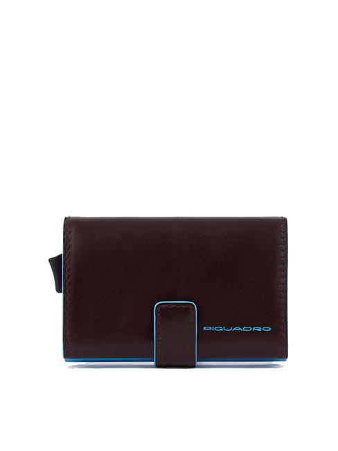 PIQUADRO BLUE SQUARE Tarjetero de piel y metal CAOBA - Carteras Hombre