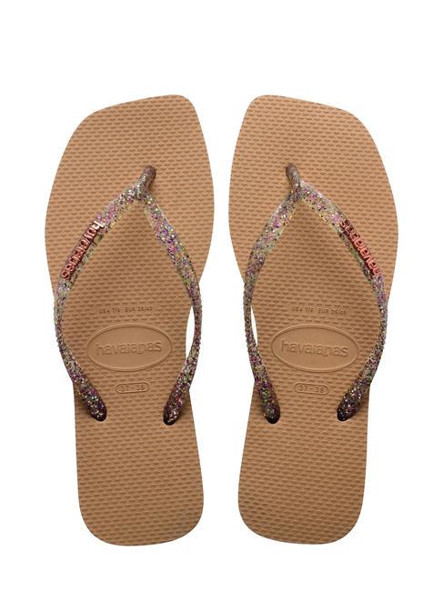 HAVAIANAS SQUARE LOGO Chancletas rosa / oro - Zapatos Mujer