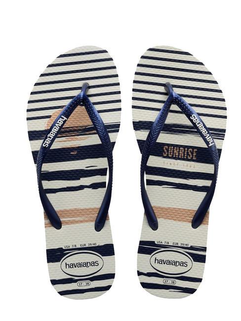 HAVAIANAS SLIM NAUTICAL Chancletas blanco/azul marino/blanco - Zapatos Mujer