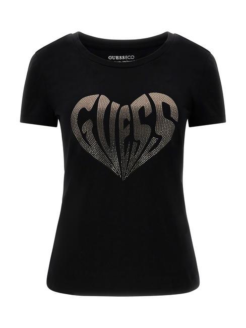 GUESS HEART Camiseta elástica con strass jetbla - camiseta