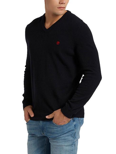 TIMBERLAND MERINO Jersey con cuello de pico en mezcla de lana zafiro oscuro - Suéteres de los hombres