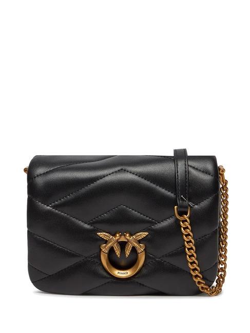 PINKO LOVE CLICK PUFF Bolso mini de piel acolchado negro-oro antiguo - Bolsos Mujer