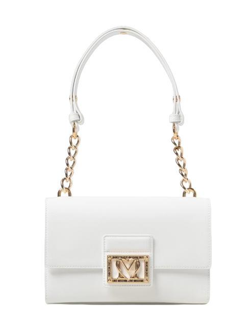 LOVE MOSCHINO LOGO PLAQUE CHAIN Bolso bandolera pequeño con bandolera blanco - Bolsos Mujer