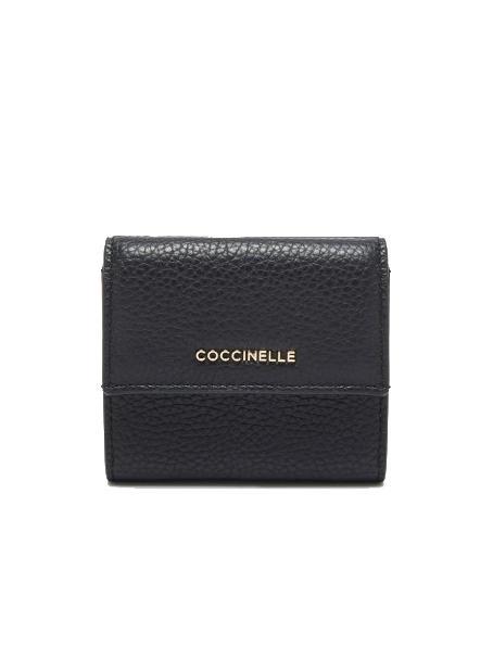 COCCINELLE METALLIC SOFT Cartera de piel granulada negro - Carteras Mujer