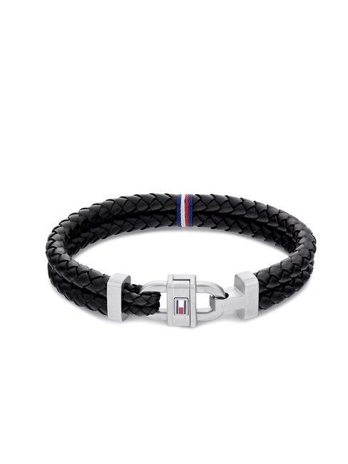 TOMMY HILFIGER CARABINIER Pulsera de cuero trenzado negro - Pulseras de hombre