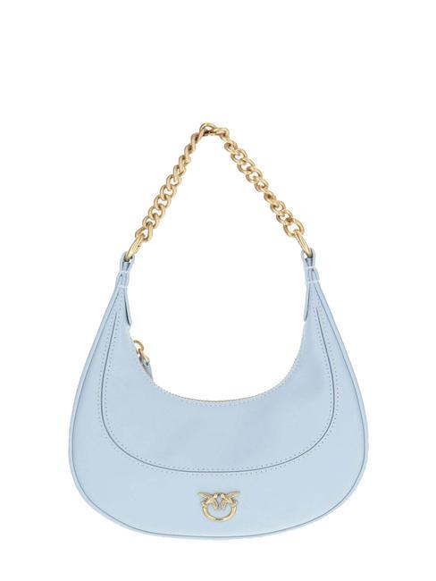 PINKO BRIOCHE HOBO MINI Bolso de cuero azul frío-oro antiguo - Bolsos Mujer