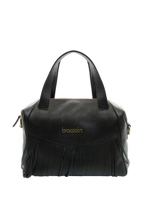 BRACCIALINI SANDRA Bolso bowling de piel con flecos negro - Bolsos Mujer