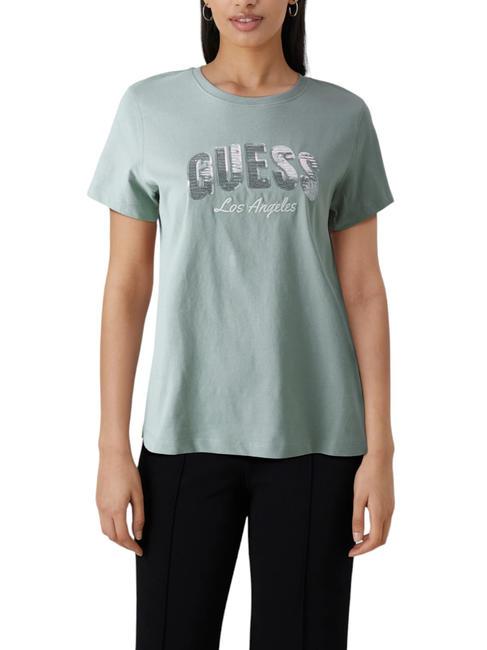 GUESS SEQUINS Camiseta de algodón salvia malibu - camiseta