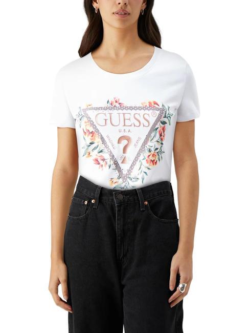 GUESS TRIANGLE FLOWERS Camiseta de algodón elástico purwhite - camiseta