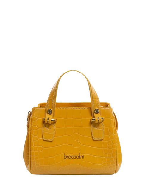 BRACCIALINI ZOE Bolso de mano de piel con estampado de cocodrilo amarillo - Bolsos Mujer