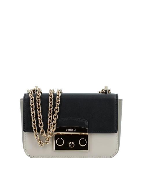 FURLA METROPOLIS Bolso mini de piel con bandolera de cadena negro + perla y + mármol c - Bolsos Mujer