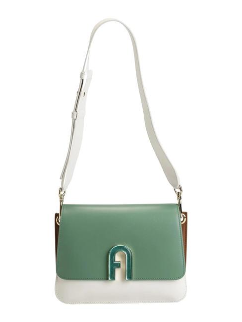 FURLA GEMMA Bolso bandolera de piel oliva+talco h+coñac h - Bolsos Mujer