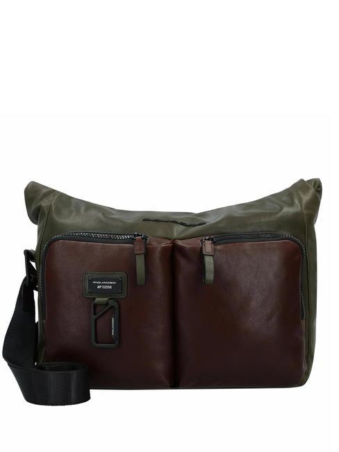 PIQUADRO HARPER  Messenger para PC de 13", en cuero verde / marrón oscuro - Maletines de Trabajo