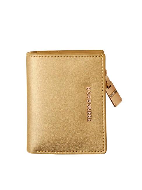 BORBONESE LETTERING Cartera de piel compacta oro - Carteras Mujer