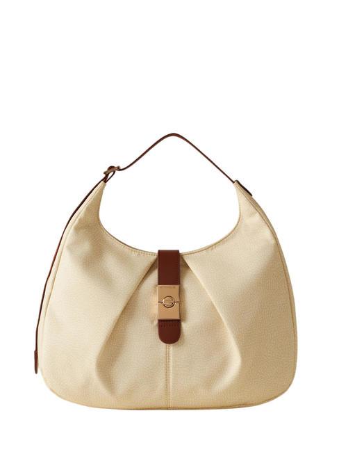 BORBONESE HOBO CORTINA MEDIUM Bolso bandolera mediano manzanilla/cuero - Bolsos Mujer