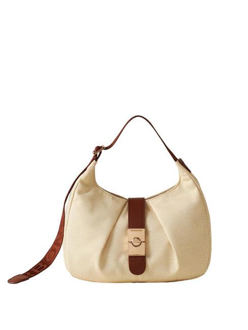 BORBONESE HOBO CORTINA SMALL Bolsa de hombro manzanilla/cuero - Bolsos Mujer