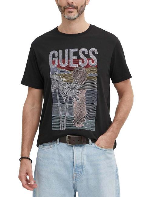 GUESS SUMMER TRIANGLE Camiseta de algodón jetbla - camiseta