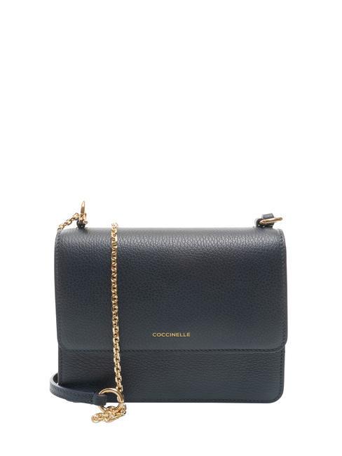 COCCINELLE ANNE Mini bolso con solapa de piel martillada azul medianoche - Bolsos Mujer