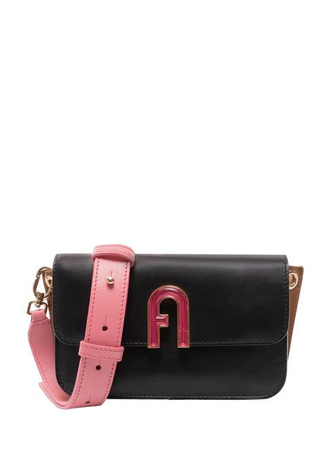 FURLA GEMMA Bolso bandolera mini de piel nenúfar+negro+coñac - Bolsos Mujer