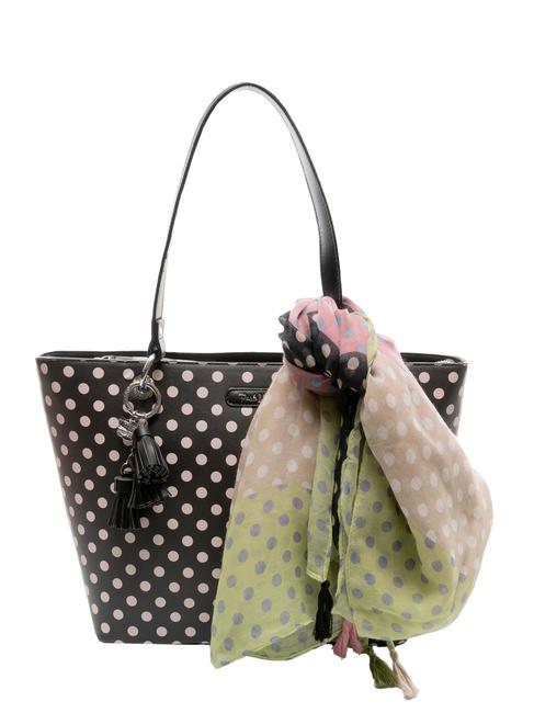 PASH BAG LADY Bolso shopper de lunares con fular negro/beige - Bolsos Mujer