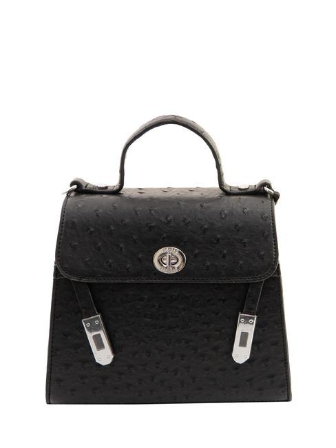 PASH BAG LOVELY DAY bolso satchel con estampado de avestruz negro - Bolsos Mujer