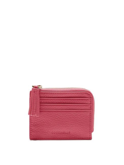 COCCINELLE TASSEL Tarjetero con cremallera en piel martillada palo de rosa - Carteras Mujer