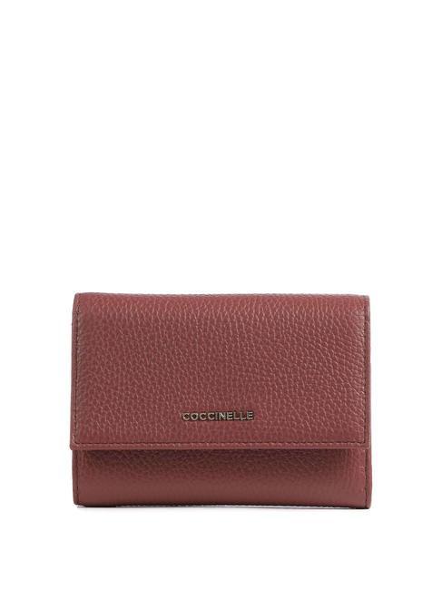 COCCINELLE METALLIC SOFT Cartera plegable de piel martillada brandy - Carteras Mujer