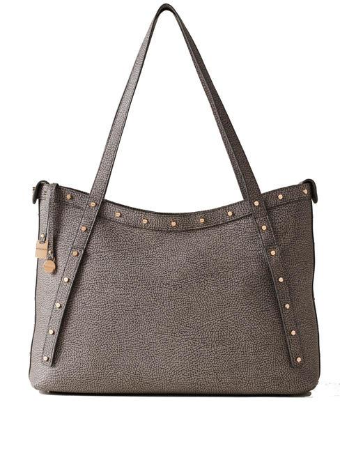 BORBONESE METROPOLE SHOPPER LARGE COATED Bolsa de la compra gris arcilla - Bolsos Mujer