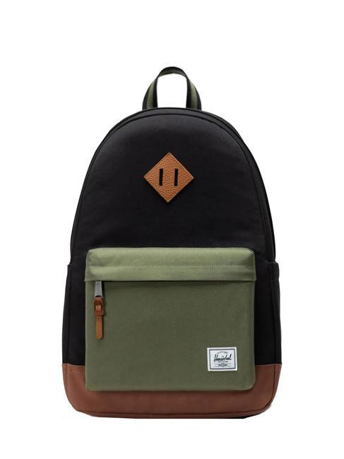 HERSCHEL HERITAGE  Mochila negro/trébol de cuatro hojas/marrón silla de montar - Mochilas Escuela & Tiempo Libre