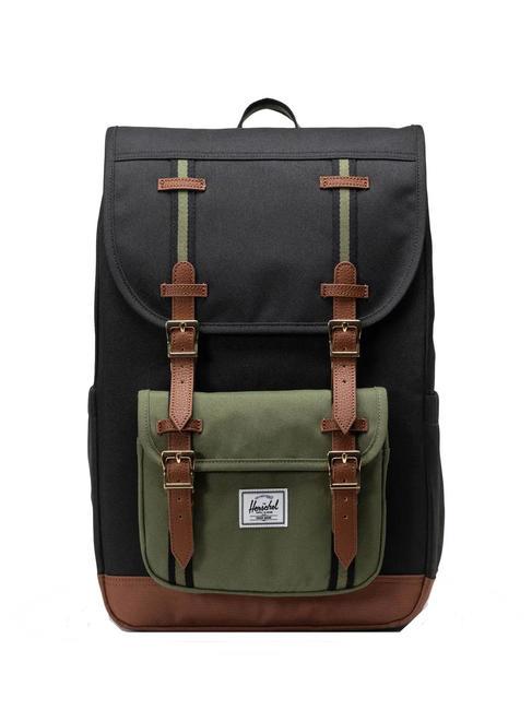 HERSCHEL LITTLE AMERICA MID mochila mediana negro/trébol de cuatro hojas/marrón silla de montar - Mochilas Escuela & Tiempo Libre