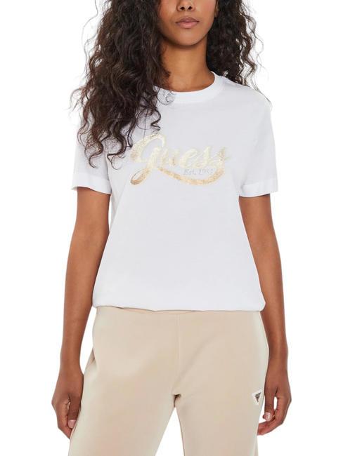 GUESS GLITTERY Camiseta de algodón purwhite - camiseta