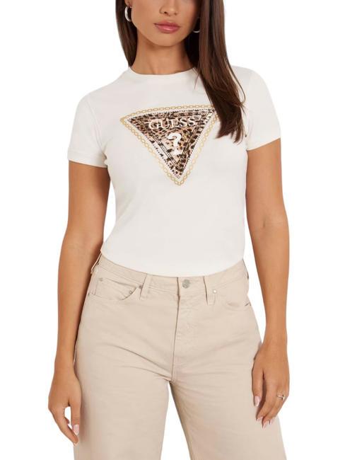 GUESS TRIANGLE LEO Camiseta de algodón elástico cremwhi - camiseta