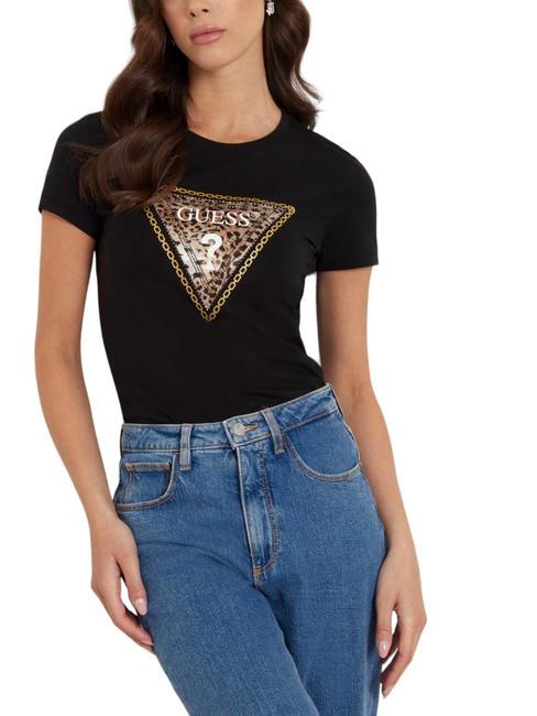 GUESS TRIANGLE LEO Camiseta de algodón elástico jetbla - camiseta