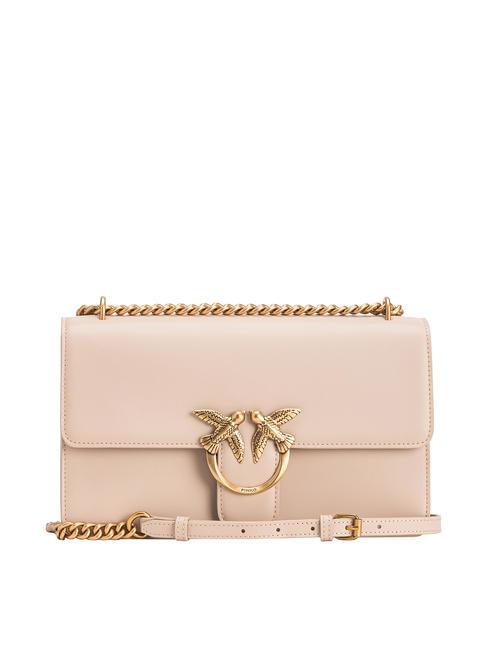 PINKO CLASSIC LOVE BAG Una simple bolsa beige-gris ahumado-oro antiguo - Bolsos Mujer