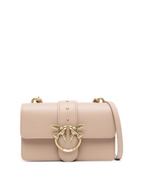 PINKO MINI LOVE BAG Bolso bandolera en piel de becerro beige-gris ahumado-oro antiguo - Bolsos Mujer