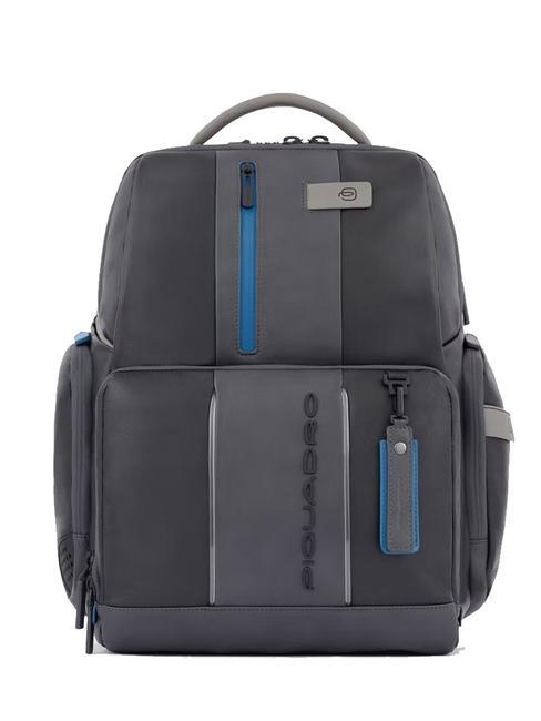 PIQUADRO Mochila URBAN FAST-CHECK, soporte para PC de 15,6 ", en cuero gris negro - Mochilas para portátil