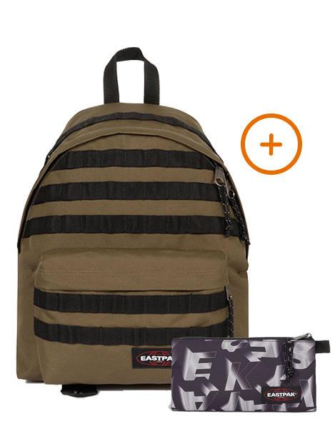 EASTPAK PADDED PAK'R + FLATCASE Mochila + Estuche oliva del ejército con correa - Mochilas Escuela & Tiempo Libre