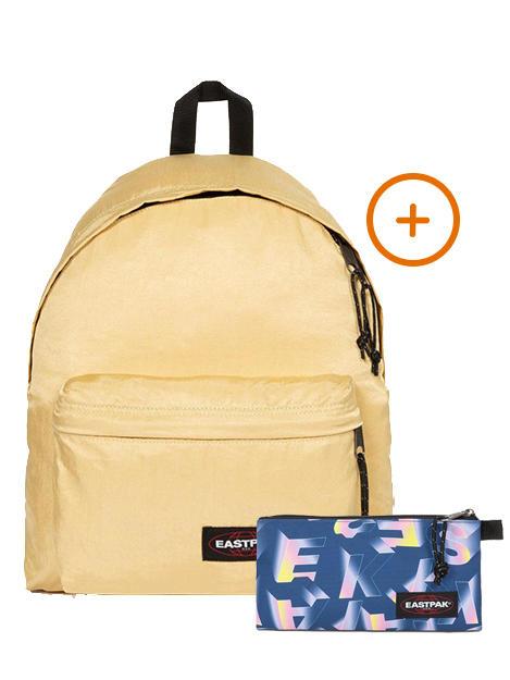 EASTPAK PADDED PAK'R + FLATCASE Mochila + Estuche oro metalizado - Mochilas Escuela & Tiempo Libre